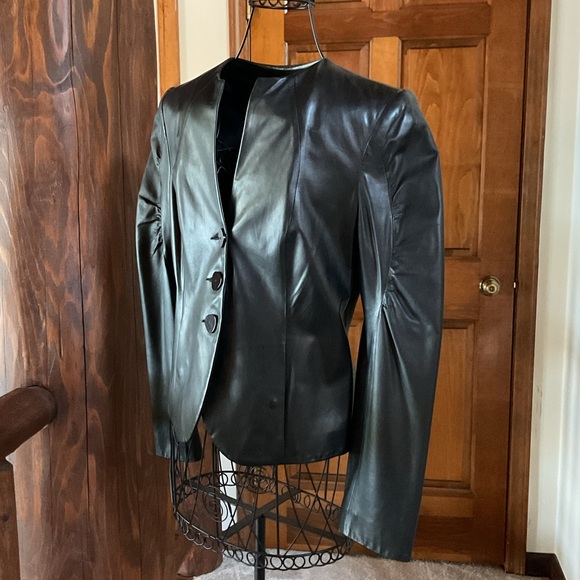 Armani Collezioni Jackets & Blazers - Armani black lamb leather jacket, 6